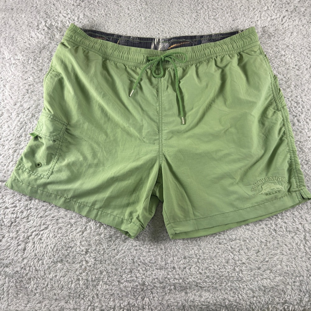 Tommy Bahama Relax Mens XL Green Nylon Mesh Lined Cargo Swim Trunks Board Shorts